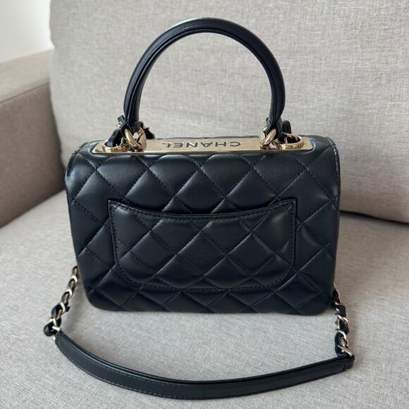 CHANEL Black Lambskin Mini Trendy CC Flap Top Handle Bag Matelasse Leather Gold - Picture 5 of 11